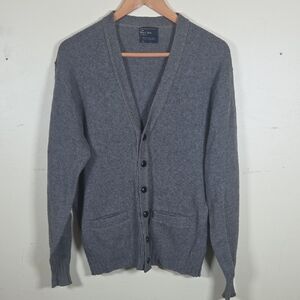 Vtg JCPenney The Mens Shop Sweater Large Gray Wool Cardigan Pockets Grampa-Core